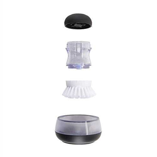 OXO Good Grips 2 Pack Palm Brush Storage Set with Soap Dispensing, Nylon Bristles, Black, Holder