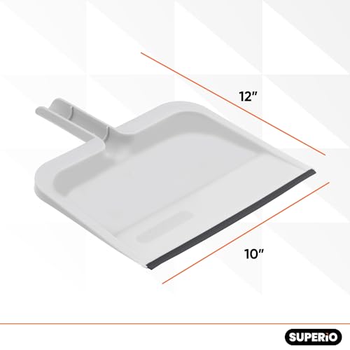 Superio Clip-On Dustpan with Rubber Lip - 10-inch Wide Durable Plastic Dust Pan with Comfort Grip Handle, White, 1-Pack