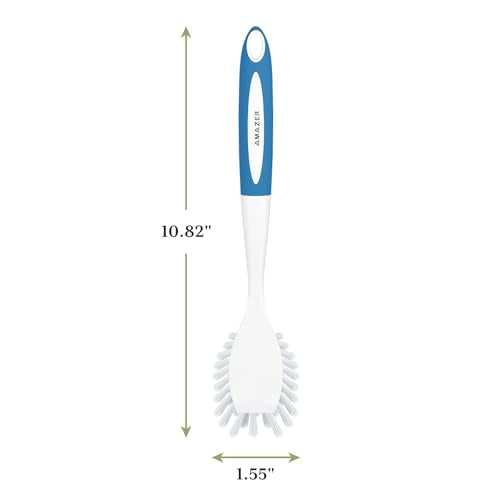 Amazer Dish Brush with Handle, 2 Pack Kitchen Scrub Brushes for Cleaning, Dish Scrubber with Stiff Bristles for Sink, Pots, Pans