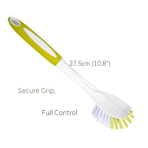 Dish Brush with Handle, Stiff Bristles Dish Scrubber for Pots, Pans & Sink Cleaning, 3 Pack