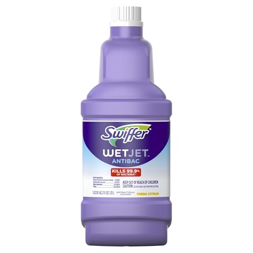 Swiffer WetJet Antibacterial Solution Refill for Floor Mopping and Cleaning, All Purpose Multi Surface Floor Cleaning Solution, Fresh Citrus Scent, 1.25 Liters
