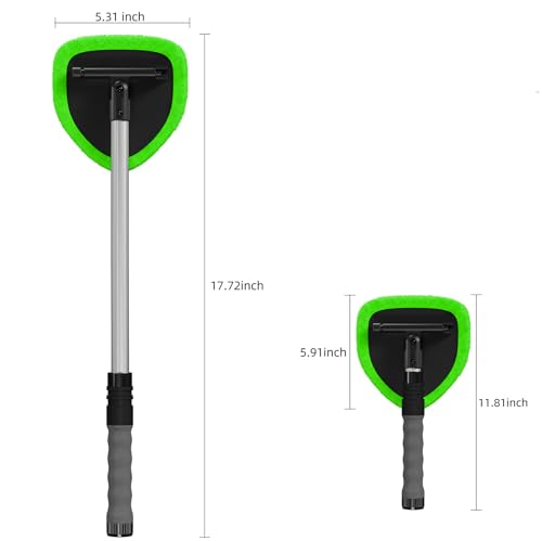 desin Windshield Cleaning Tool, Car Window Cleaner Windshield Cleaner with 4 Reusable and Washable Microfiber Pads and Extendable Handle Auto Inside Glass Wiper Kit (Green)