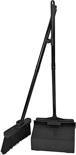SPARTA Duo-Pan Upright Dust Pan and Broom Set, Essential Cleaning Tools for Home and Commercial Use, 36" Handle, 1 Count, Black
