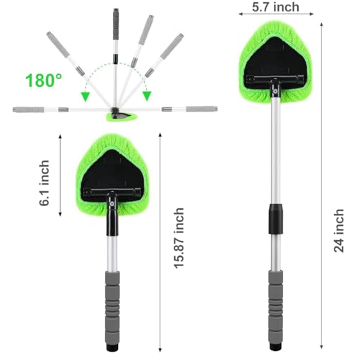 XINDELL 24-inch Windshield Cleaner Tool – Upgrade Large Head Car Interior&Exterior Window Cleaning Kit with Extendable Handle & 4 Microfiber Pads, Auto Wiper Brush for Car, Trucks, SUVs, RVs & Home