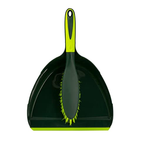 Pine-Sol Dustpan and Brush Set | Nesting Snap-On Design | Portable, Compact Dust Pan and Hand Broom for Cleaning with Rubber Grip Edge, Green