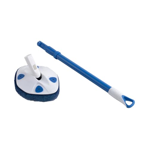 Clorox Extendable Tub & Tile Scrubber – Heavy Duty Brush with Pivoting Head, Replaceable Pad, Works with Clorox Wipes for Easy Bathroom Cleaning, Blue