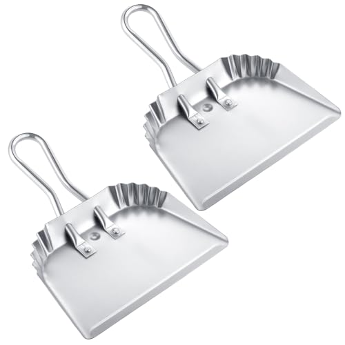 Mumufy 4 Pack 12 inch Heavy Duty Metal Dustpan Large Wide Dust Pans for Household Handheld Wide Scooper and Debris Cleaning Tool Ideal for Home and Commercial Use (Silver)