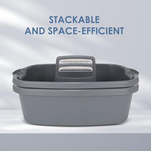SYAOYI Large Cleaning Supplies Caddy Organizer, Portable Shower Caddy Plastic Basket with Handle, Stackable Tool Storage for Bathroom, Garden, Kitchen, Home Organization, Grey