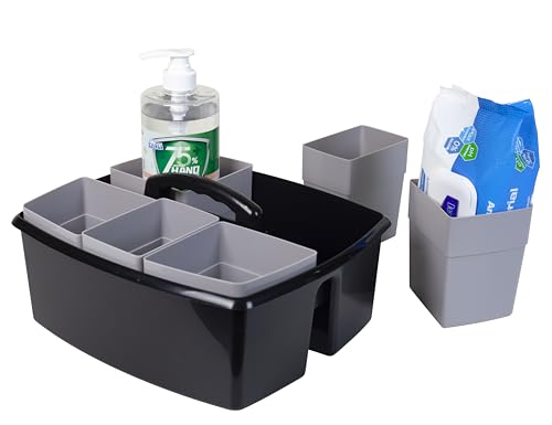 Storex 2-Compartment Large Cleaning Caddy – Multipurpose Supply Organizer with Handle - Black, 1-Pack (00973A06C)