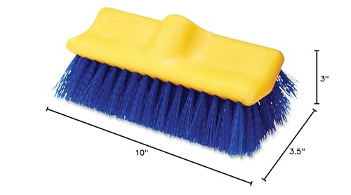Rubbermaid Commercial Products Bi-Level Deck Scrub Brush, 10-Inch, Blue, Plastic Block, Indoor/Outdoor Scrub Brush for Clearing Shower/Garage/Deck/Patio, Pack of 6