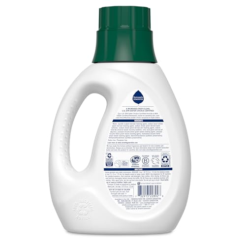 Seventh Generation Concentrated Free & Clear Laundry Detergent, 40 oz, No Dyes or Fragrance, Sensitive Skin Liquid Laundry Soap Targets Stains and Everyday Messes With Biobased Formula