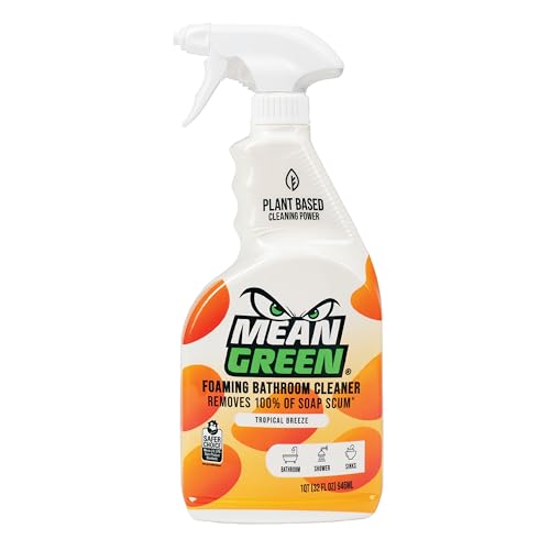 Mean Green Foaming Bathroom Cleaner Spray, Tropical Breeze, 32 oz – Removes 100% of Soap Scum, Shower, Tile, Sink & Bathroom Surfaces