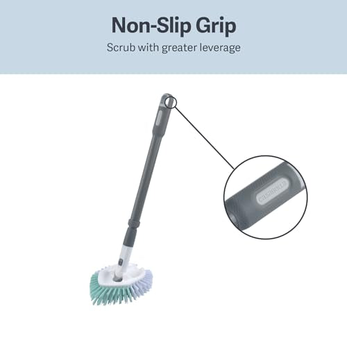 Casabella Tub & Tile Brush - Bathroom Cleaning Brush, Extendable Handle, All-Around Dual Bristles, Bristled Head, Non-Slip Grip