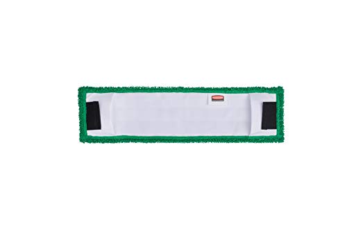 Rubbermaid Commercial Products 18 inch Adaptable Flat Mop Microfiber Pad Green for Janitorial/Professional Cleaners and Light-Duty Cleaning/Mopping with Tab/Pocket Functions