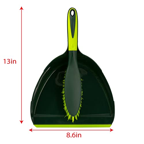 Pine-Sol Dustpan and Brush Set | Nesting Snap-On Design | Portable, Compact Dust Pan and Hand Broom for Cleaning with Rubber Grip Edge, Green