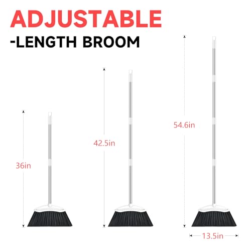 EZKEY Heavy Duty Broom, 54-inch Adjustable Long Handle Angle Brooms Large Brooms for Sweeping Indoor and Outdoor Commercial Broom for Home Kitchen Patio Garage Porch Courtyard Classroom, White