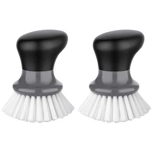 MR.SIGA Dish Scrub Brush, Palm Brush Dish Scrubber with Ergonomic Grip, Kitchen Brushes for Dishes, Gray, Pack of 2