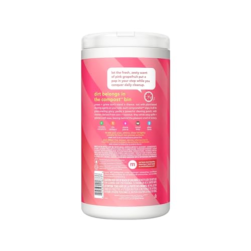 Method All-Purpose Cleaning Wipes, Pink Grapefruit, Multi-Surface, Compostable, 70 Count (Pack of 1)