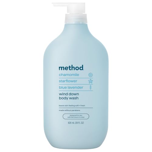 method Body Wash, Wind Down - Leaves Skin Feeling Soft & Moisturized, Made Without Parabens, Notes of Chamomile, Starflower & Blue Lavender, 28 Fl Oz