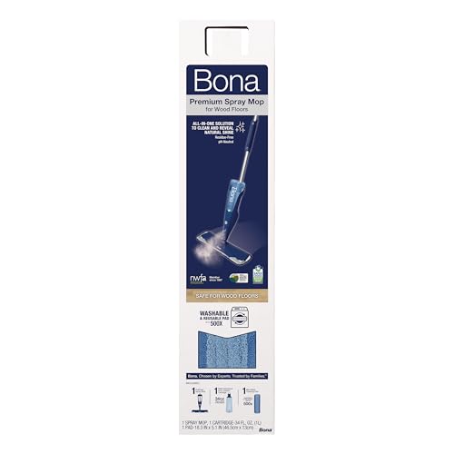 Bona Premium Hardwood Floor Spray Mop System – Durable Aluminum Handle with Secondary Grip and Soft Rubberized Corners to Protect Furniture, Washable Microfiber Pad & Refillable Cartridge