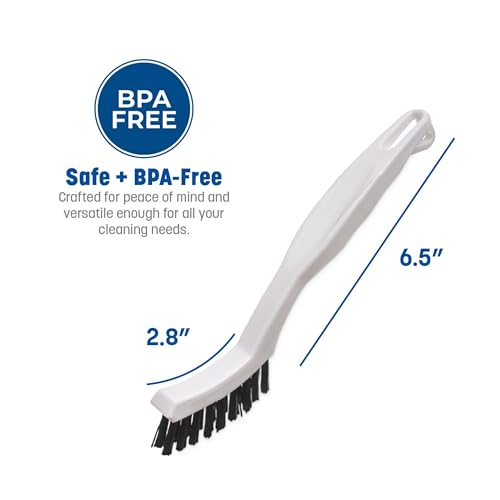 SPARTA Flo-Pac Grout Brush with Nylon Bristles, Scrubber with Handle for Bathroom and Kitchen Tile, 8", White