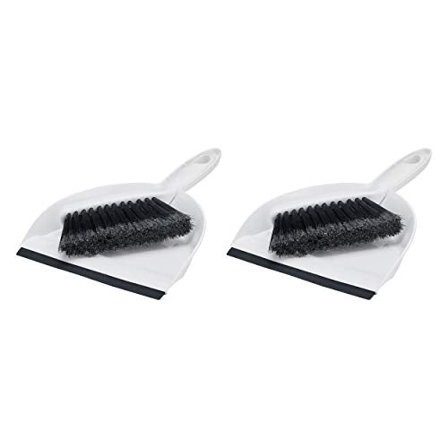 Amazon Basics Small Portable Mini Dustpan and Brush Set for Indoor Outdoor Floor Cleaning, Gray, Pack of 2