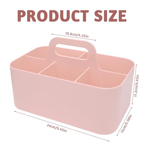 BLLREMIPSUR Plastic Portable Caddy with Handle, Pink Bathroom Shower Caddy Organizer, 5 Grid Small Caddies Storage Basket for Makeup, Cleaning, Art Craft, Stationery