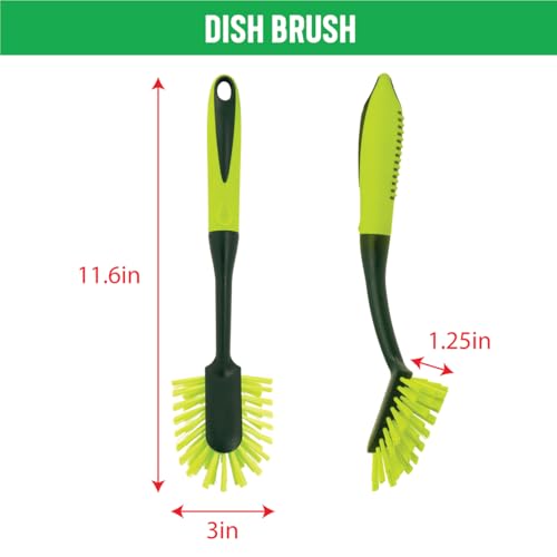 Pine-Sol Scrub Brush Set - Long Handle Cleaning Brushes with Heavy Duty Bristles and Comfort Grip - Scrubbers for Kitchen, Household, and Dishwashing, 5 Pieces