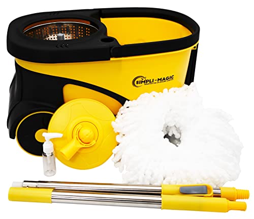 Deluxe Stainless Steel Rolling Spin Mop System with Replacement Microfiber Mop Heads – Walkable with Wheels - Suits All Floor Types - Multipurpose Home Use
