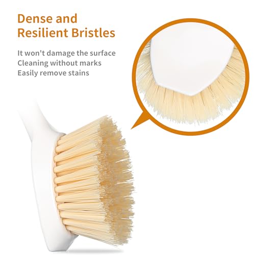 2 Pack Kitchen Dish Brush Bamboo Handle Dish Scrubber Built-in Scraper, Scrub Brush for Pans, Pots, Kitchen Sink Cleaning, Dishwashing and Cleaning Brushes are Perfect Cleaning Tools, White