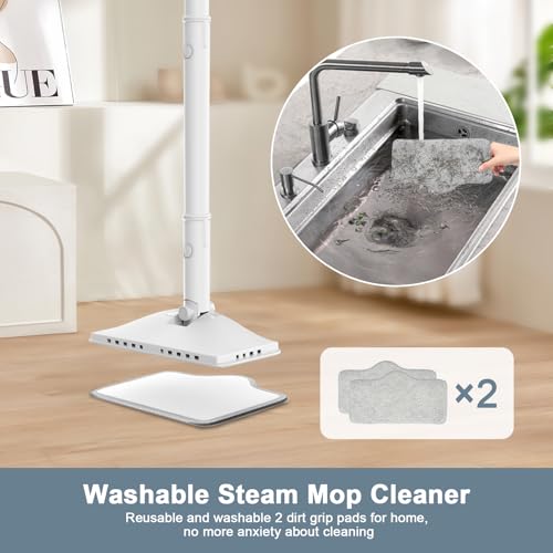 6-in-1 Steam Mop, 1200W Rotated Steam Cleaner for Home, 2 Modes, 400ML Removable Tank, 23FT Power Cord, 2 Pads, Multi-Surface Steamer for Hard Floor, Laminate Floor, Tiles Cleaning (Lily White）