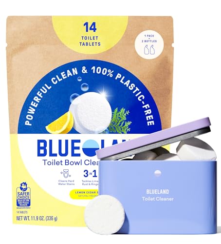 BLUELAND Toilet Bowl Cleaner Tablets, 14 Count (Pack of 1), Lemon Cedar, Plastic-Free, No Harsh Chemicals, Plant-Based, Septic-Safe, Removes Lime, Rust, Hard Water and Toilet Ring Stains