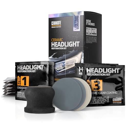 CERAKOTE® Ceramic Headlight Restoration Kit – Guaranteed To Last As Long As You Own Your Vehicle – Brings Headlights Back to Like New Condition - No Power Tools Required - 10 Wipe Kit