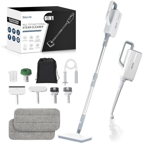 Seyola Steam Mop for Floor Cleaning, Steam Cleaner for Home with Handheld 6-in-1 Multi-function Attachments for Hardwood Floors, Clothes, Windows, Tiles Grout, Furniture Cleaning (off-white)