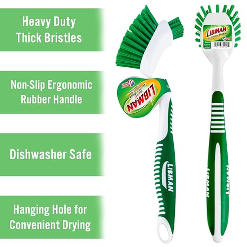 Libman Dish Brush Set with Long Handle - Deep Cleaning Brushes - Dish Scrubber & Scraper - Kitchen Scrub Brush for Dishes, Sinks, Pots, Pans, Vegetables