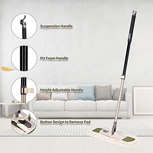 Eyliden Dust Mop, 2 Microfiber Pads, Home Commercial Cleaning, Quick Swap