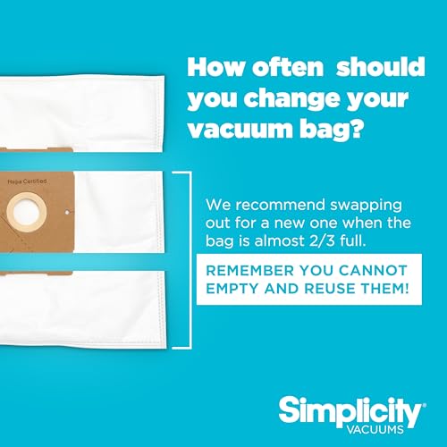 Simplicity Vacuums Jill Lightweight Bagged Canister Vacuum Cleaner – Bagged Vacuum Cleaner with Certified HEPA Filter, Adjustable Suction, Suitable for Floor and Rug Cleaning