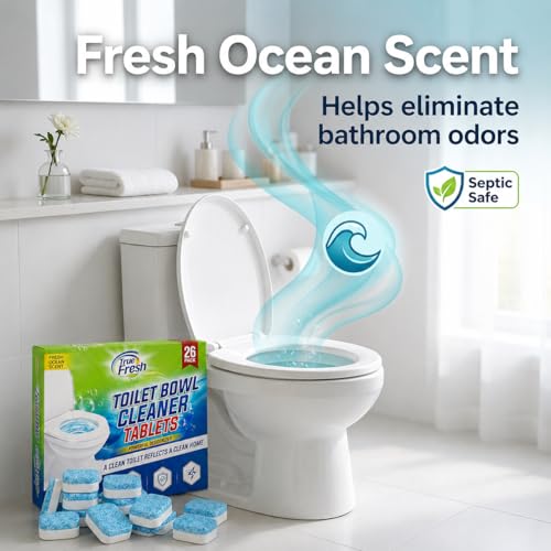True Fresh Toilet Bowl Cleaner Tablets 26 Pack Deodorizer & Septic Safe Deep Cleaning, Odor Eliminator, Stain Remover for Long-Lasting Freshness Fresh Ocean Scent