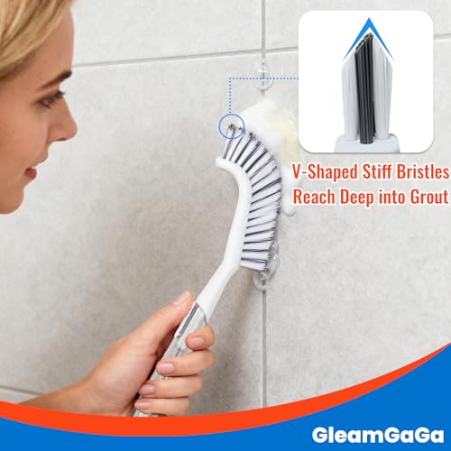 3 Pack Shower Scrub Brush Set – Heavy-Duty Scrub Brushes for Cleaning with Long Handle, Stiff Bristles Grout Brush, Shower Scrubber for Bathroom, Bathtub, Kitchen, Tile, Floor, Grout, Sink & Carpet