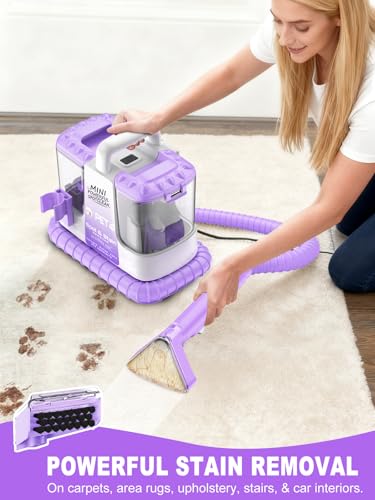 Portable Carpet & Upholstery Cleaner Machine for Pets, Spot, Stain, Couch Cleaner Machine with Powerful Suction and and Self Cleaning, Car/Auto Detailer, Lightweight Compact Design, Purple