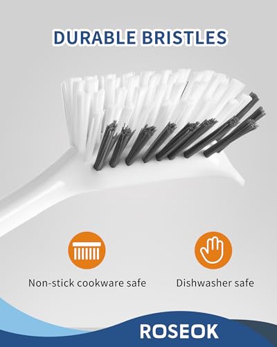 ROSEOK Dish Brush, Dish Scrubber, Nylon Bristles with Built-in Scraper