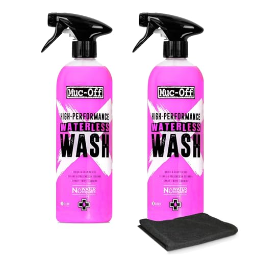 Muc-Off High Performance Waterless Bike Wash 750ml (Pack of 2) | Spray & Wipe Bike Cleaner | No Water Needed | Safe on Carbon Fibre | Cleans & Polishes with a Streak-Free Finish