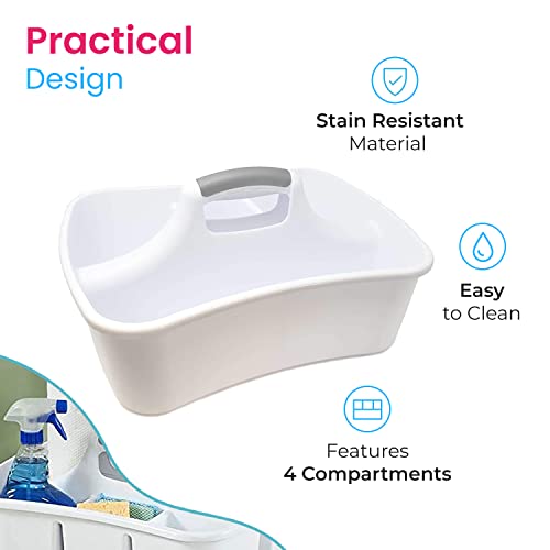 LavoHome Bath Caddie White - Totes with Divided Compartments and Handles for Organizing, Storing & Carrying Cleaning Supplies and Bathroom Accessories (Large Cleaning Caddy)