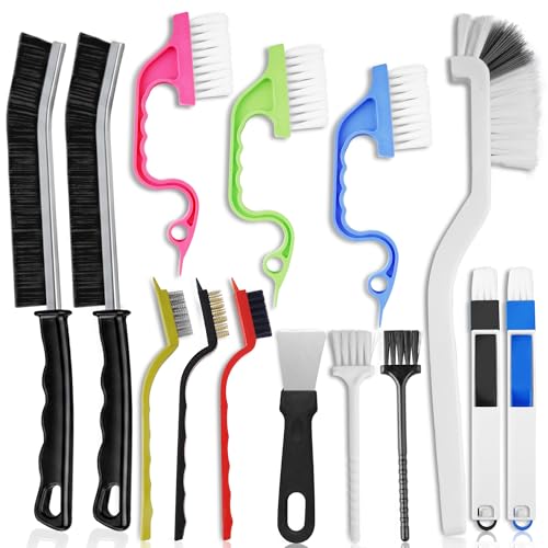 14 Pcs Crevice Cleaning Brush Set – Hard Bristle Cleaning Tools for Grout, Tile Floors, Gaps & Narrow Spaces – Multi-Purpose Grout Scrub Brush for Cleaning Bathroom, Shower, Window Tracks, Kitchen