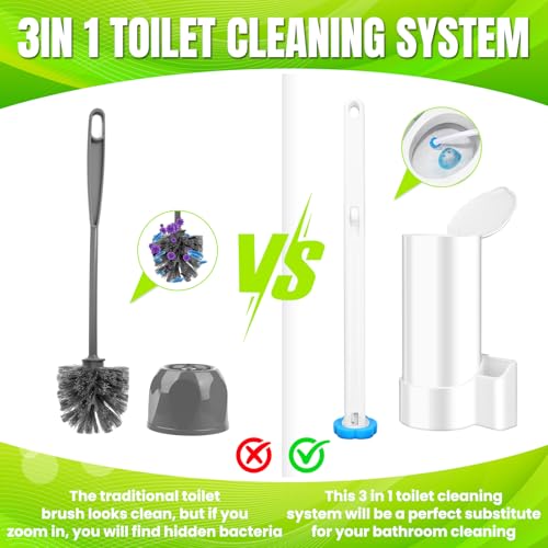 Disposable Toilet Brush, Extended Handle with 48 Cleaner Refills, Toilet Brush for Toilet Bowl Cleaners, Bathroom Cleaning
