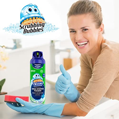 Scrubbing Bubbles Mega Shower Foamer With Ultra Cling Bathroom Cleaner, 20 Ounce, (Pack of 3) Includes Bonus Microfiber cleaning cloth