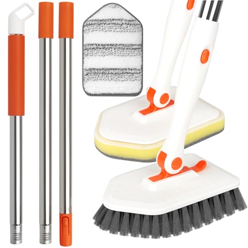 Long Handled Scrub Brush for Shower，3-in-1 Cleaning Brushes with 3 Different Function Cleaning Heads Brush for Shower Cleaning Bathroom Kitchen Walls Tub Tile