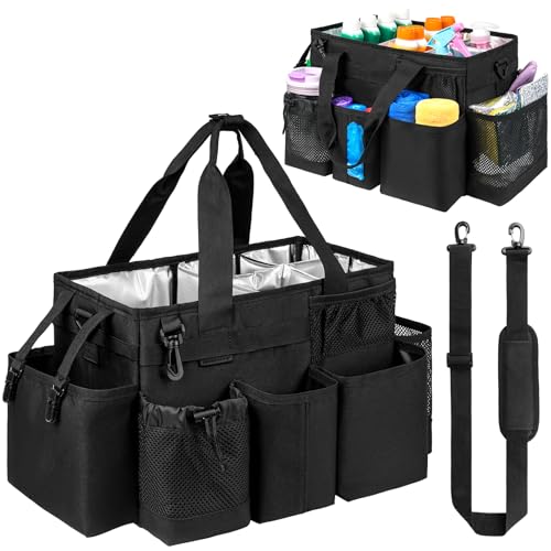 Cleaning Caddy Bag, Cleaning Supplies Organizer for Housekeepers, Housekeeping Caddy with Handle and Detachable Padded Cushion, Black