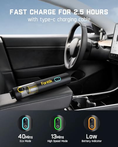 Fanttik Slim V8 APEX Car Vacuum, 4-in-1 Portable Mini Cordless Vacuum with 19000pa Suction Power, Type-C Charge, 2 Suction Modes, Handheld Vacuum for Small Jobs, Car, Office Desk, Keyboards (Black)