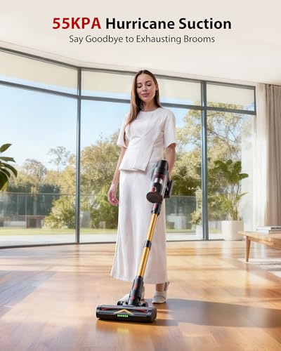 XenonLab Cordless Vacuum Cleaner, 75Mins/55KPa/650W Freestanding Vacuum Cleaners for Home, with Anti-Static&Anti-Tangle Brush, LED Touch Screen, Stick Vacuum for Carpets, Pet Hair, Hardwood Floors